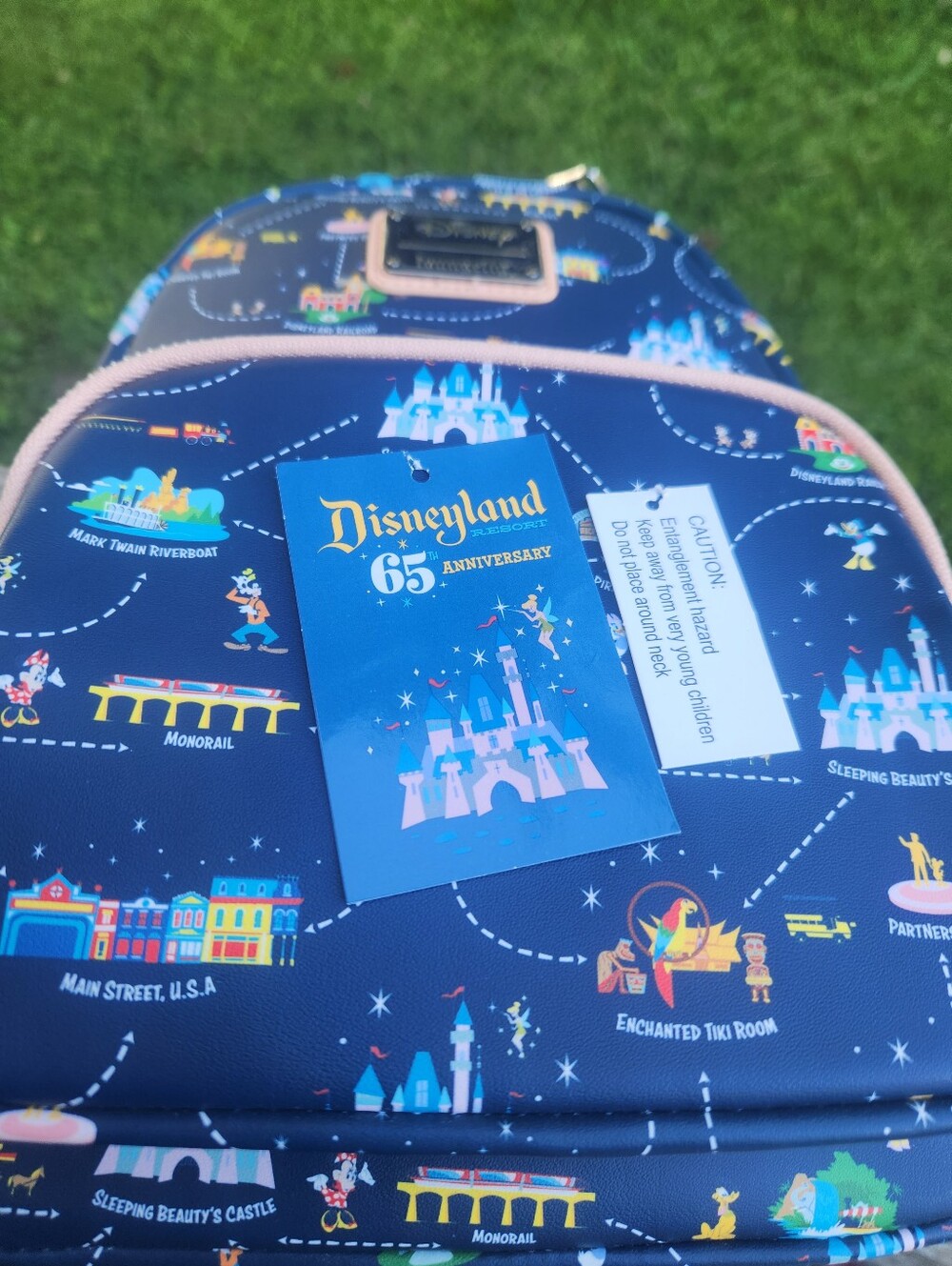 Loungefly Navy Disney Park Map Mini Backpack with Pink Accents - Picture 7 of 14